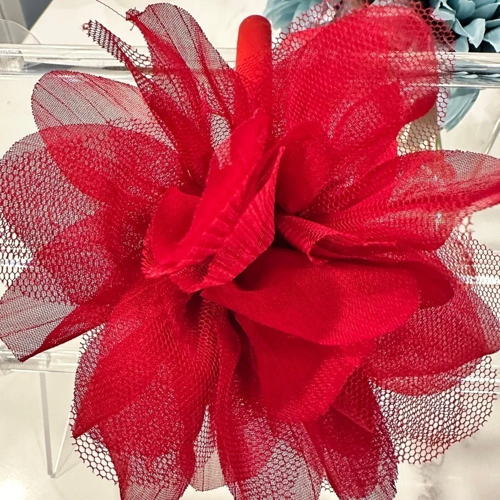 Red Mesh Flower Hair Band
